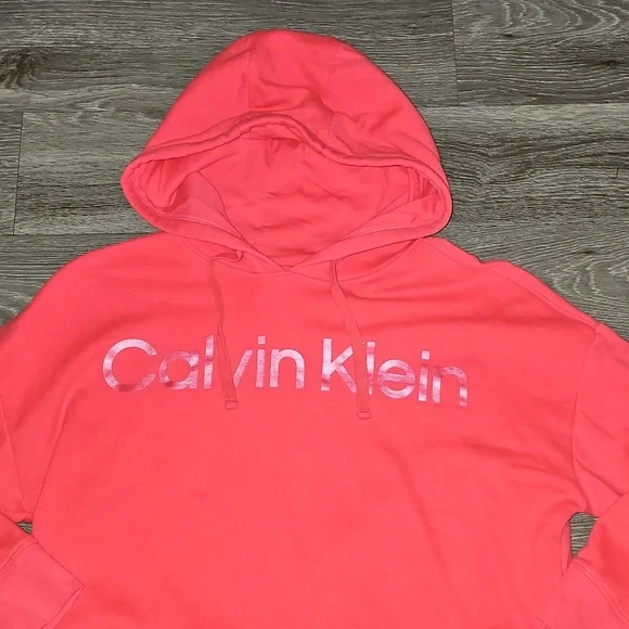 Calvin Klein Womens Bright Coral Hoodie. Sz Large! Mint Condition - Picture 3 of 4